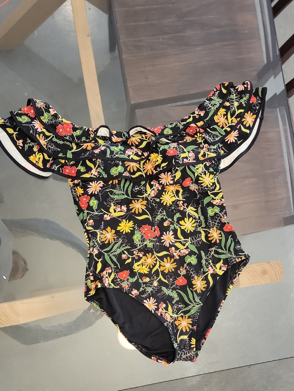 kate spade Black Floral One-Piece Swimsuit with Yellow & Pink Accents